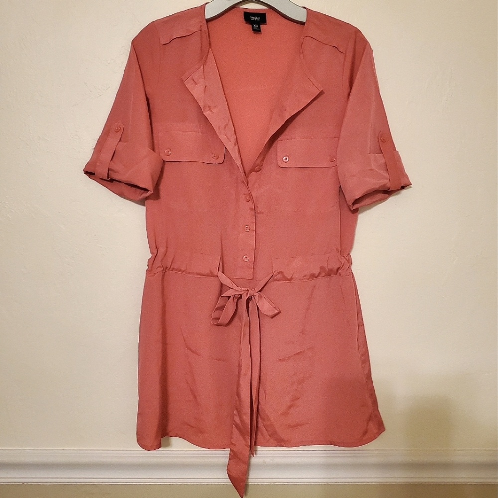 Mossimo Tunic Dress Cover Up Button Up Tie Waist Coral Peach Pink size XS